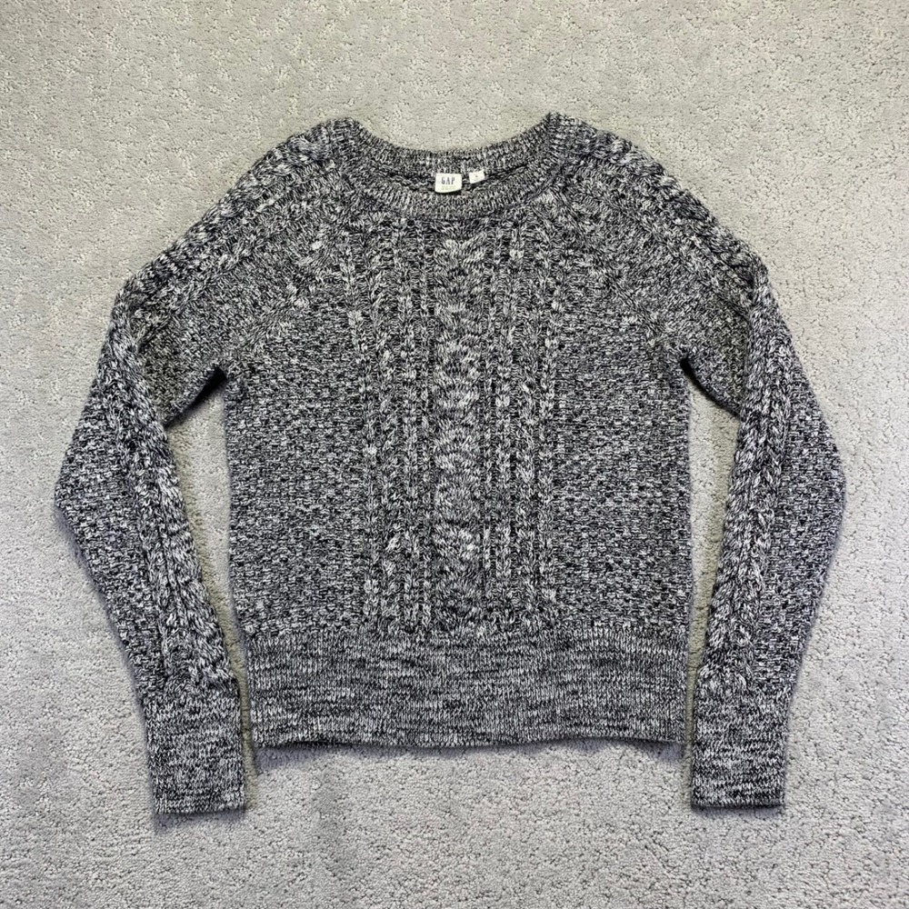 GAP Sweater Womens‎ Medium Light Gray Marle Cable Knit Crew Neck Longsleeve